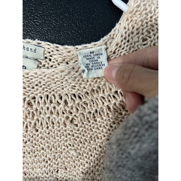 Gap Knit by Hand Sweater Top Womens M Tan Linen Tunic Long Sleeve Boho Beach Y2K - Picture 8 of 9